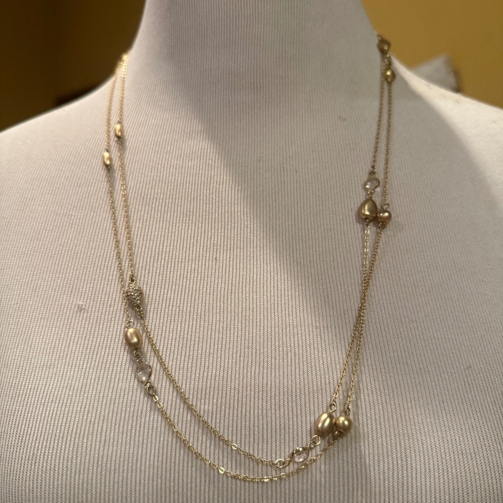 Gold Long Beaded Necklace- wrapped around twice